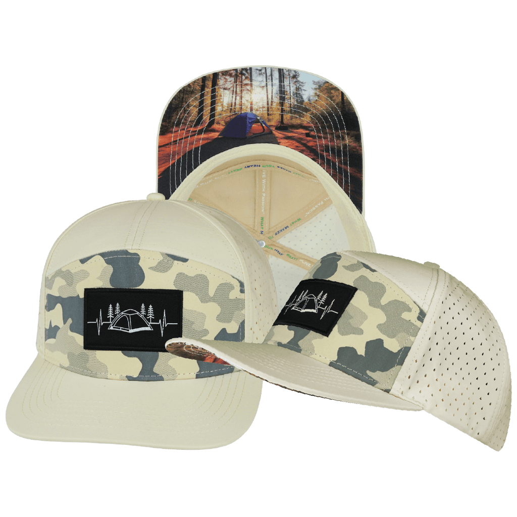 Camping Hat - Flat Bill - Cream / Soft Cream Camo - Laser Mesh